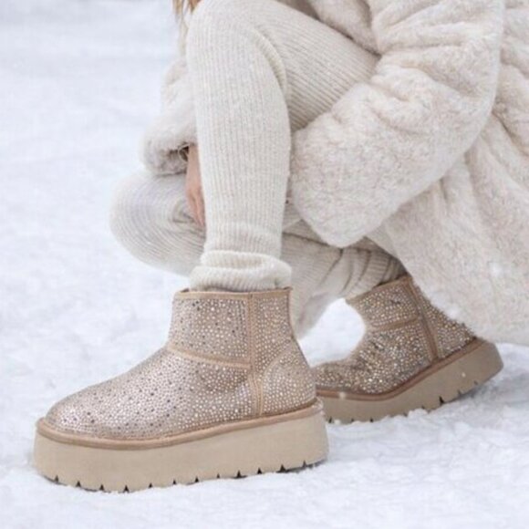 wild fable Shoes - Women’s Tan Rhinestone Platform Ankle Boots, 8